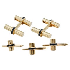 Tiffany & Co. Sapphire 14k Yellow Gold Bar Cufflinks and Stud Set