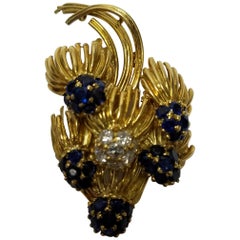 Tiffany 
Co. Sapphire and Diamond 18 Karat Yellow Gold Brooch