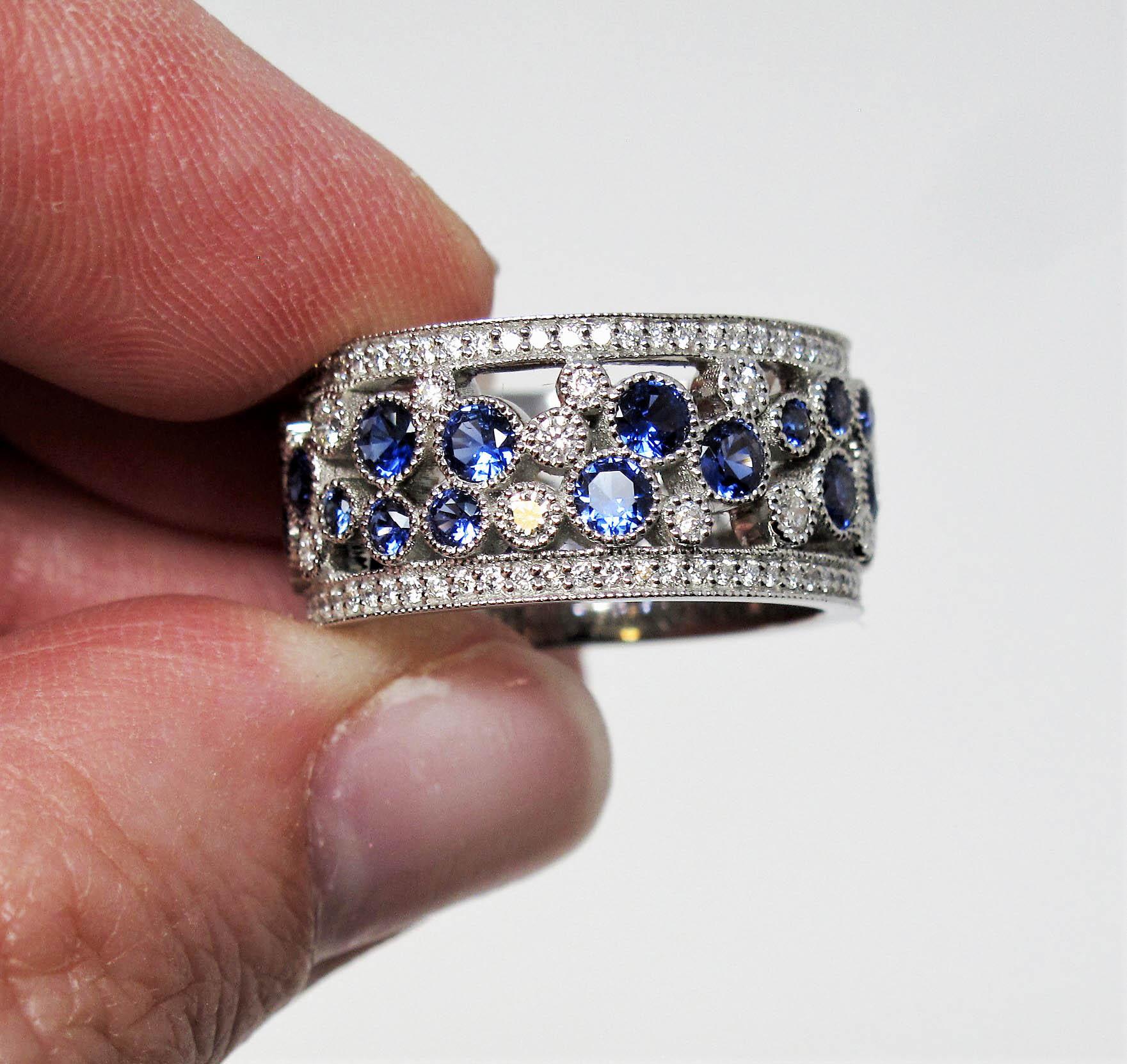 Round Cut Tiffany & Co. Sapphire and Diamond Cobblestone Band Ring in Platinum