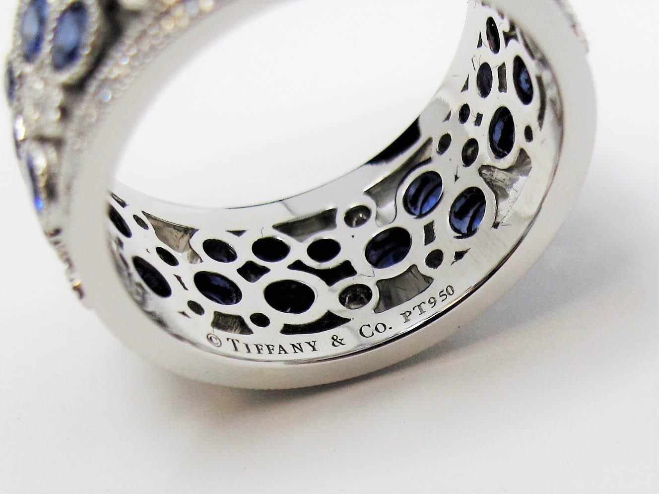 Women's Tiffany & Co. Sapphire and Diamond Cobblestone Band Ring in Platinum