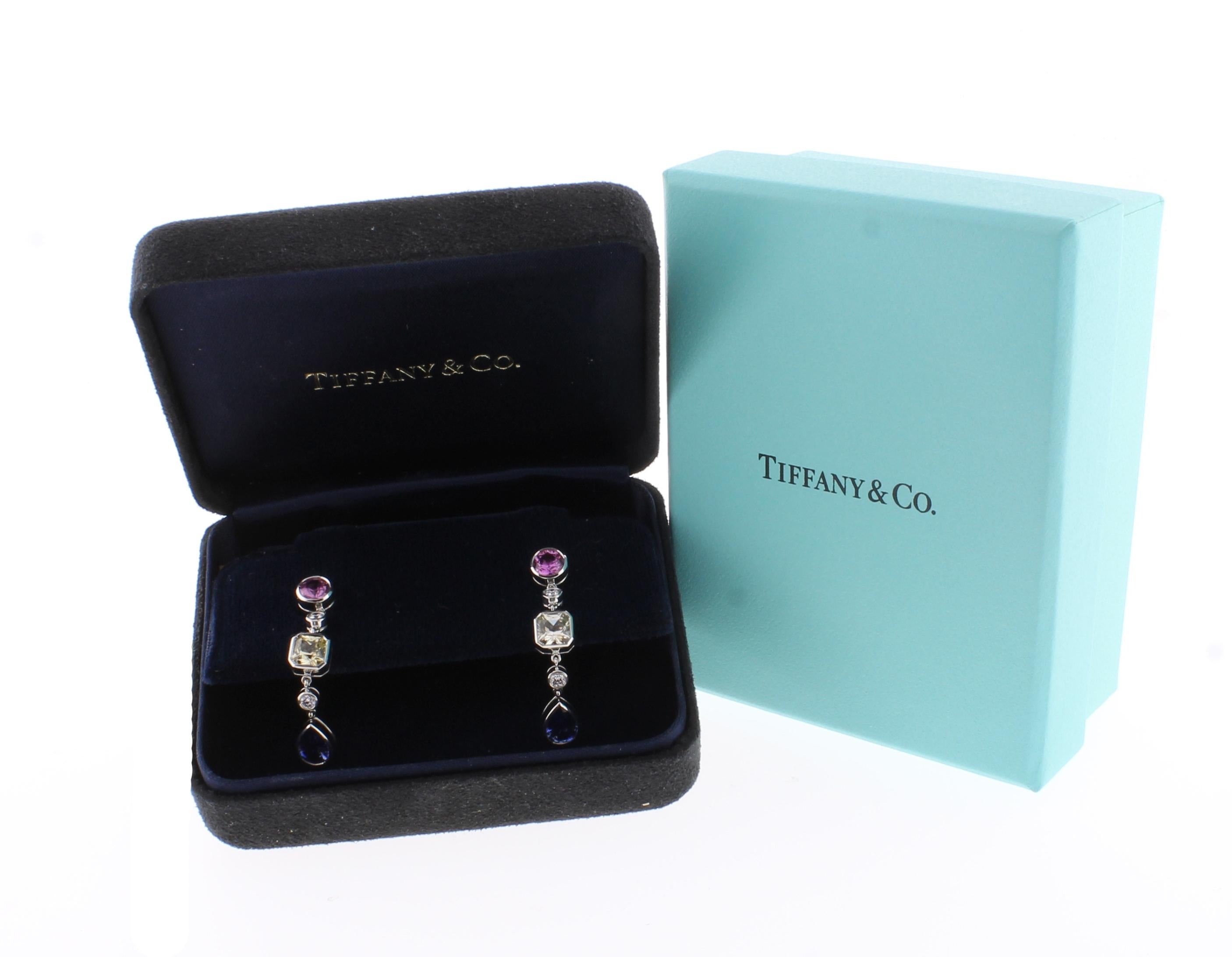 Women's or Men's Tiffany & Co. Sapphire and Diamond Drop Earrings