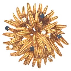 Tiffany & Co. Sapphire and Diamond Flower Pin 18K Yellow Gold