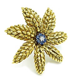 Tiffany & Co Sapphire and Diamond Gold Flower Pin
