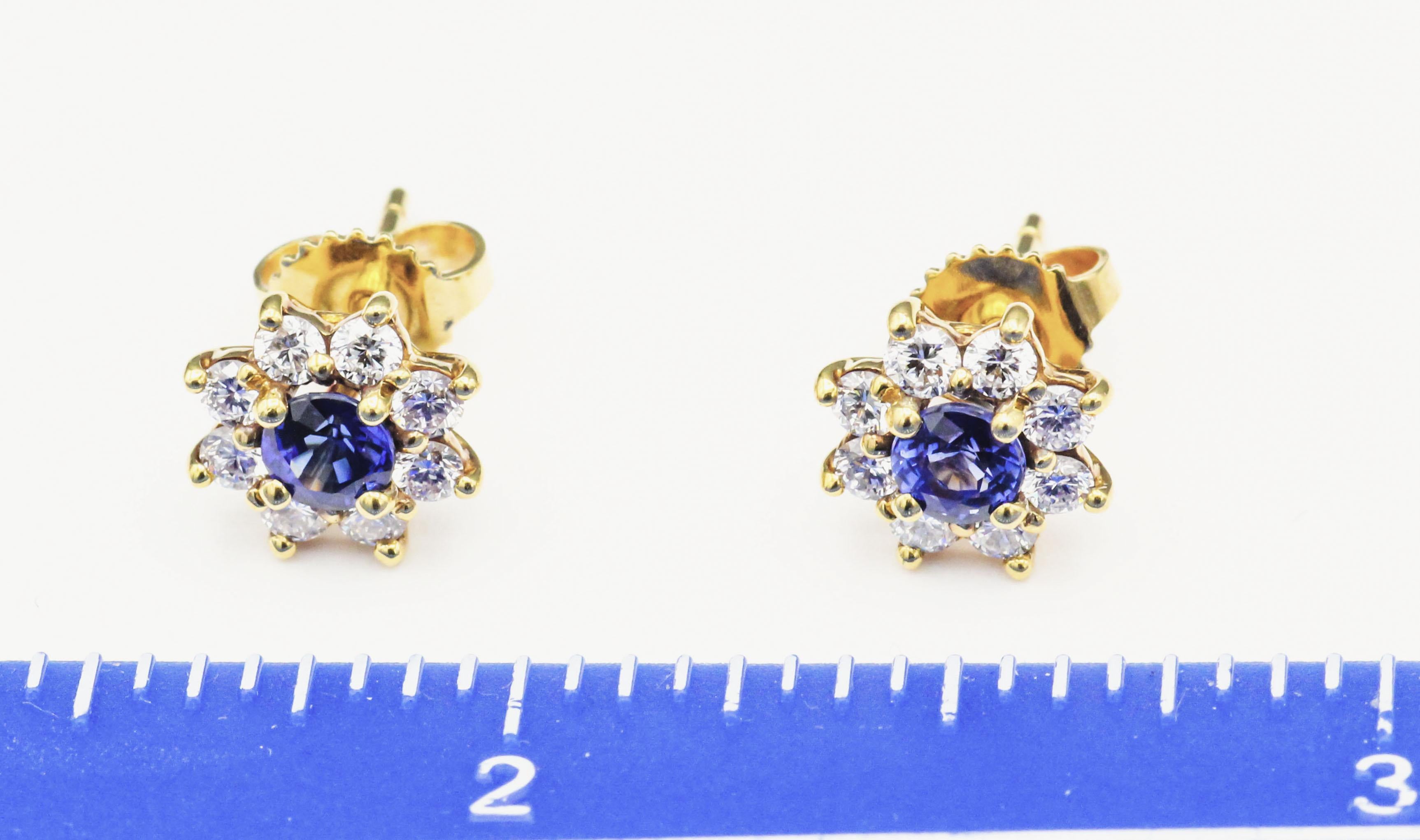 Tiffany & Co. Sapphire and Diamond Halo 18k Yellow Gold Stud Earrings 1