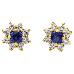 Vintage Tiffany & Co. Sapphire and Diamond Halo 18k Yellow Gold Stud Earrings