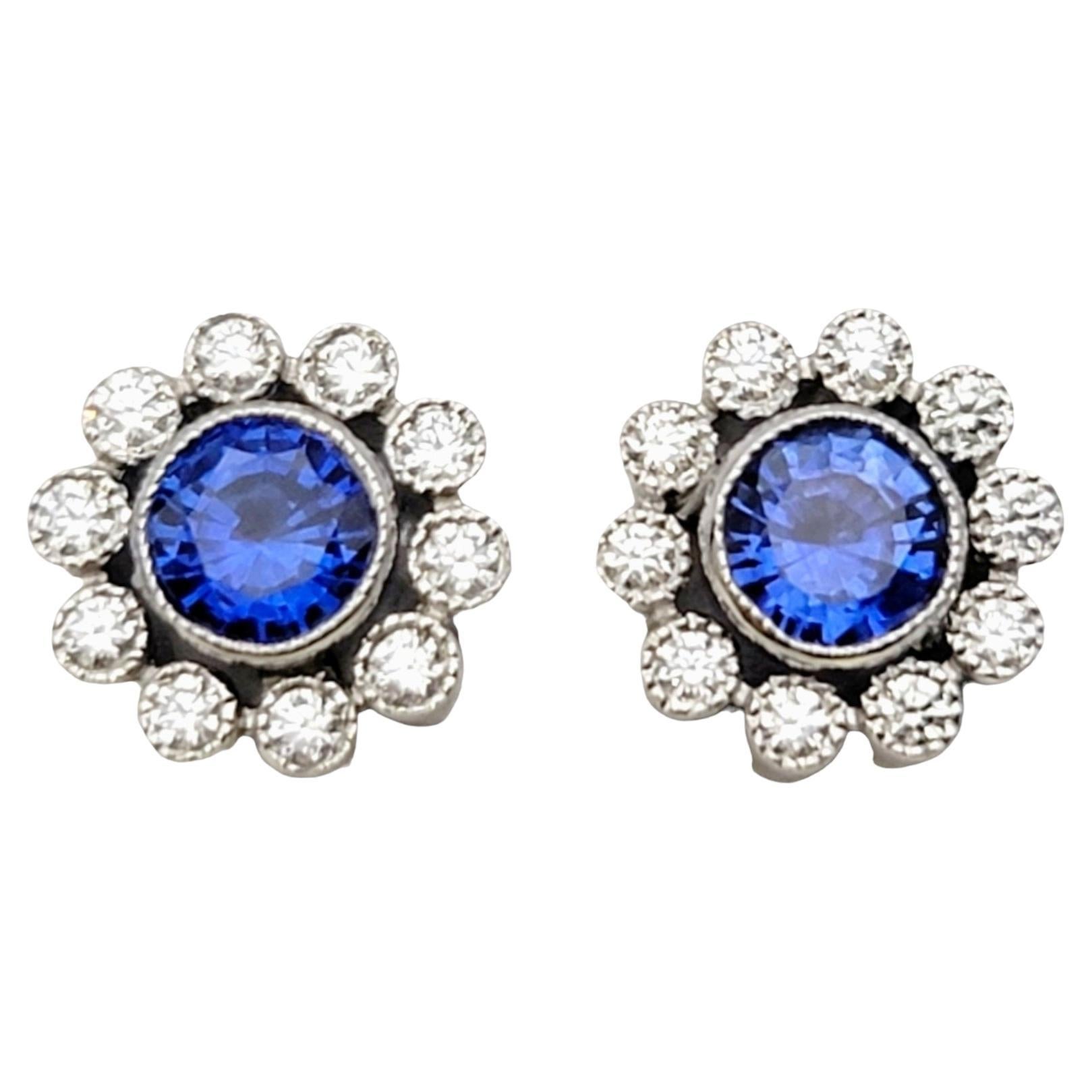 Tiffany & Co. Sapphire and Diamond Halo Stud Earrings Platinum .80 Carats Total