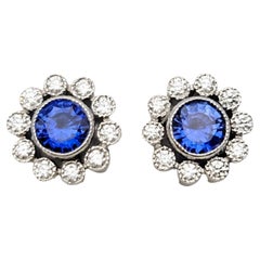 Tiffany & Co. Sapphire and Diamond Halo Stud Earrings Platinum .80 Carats Total