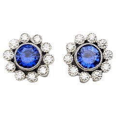 Tiffany & Co. Sapphire and Diamond Halo Stud Earrings Platinum .80 Carats Total