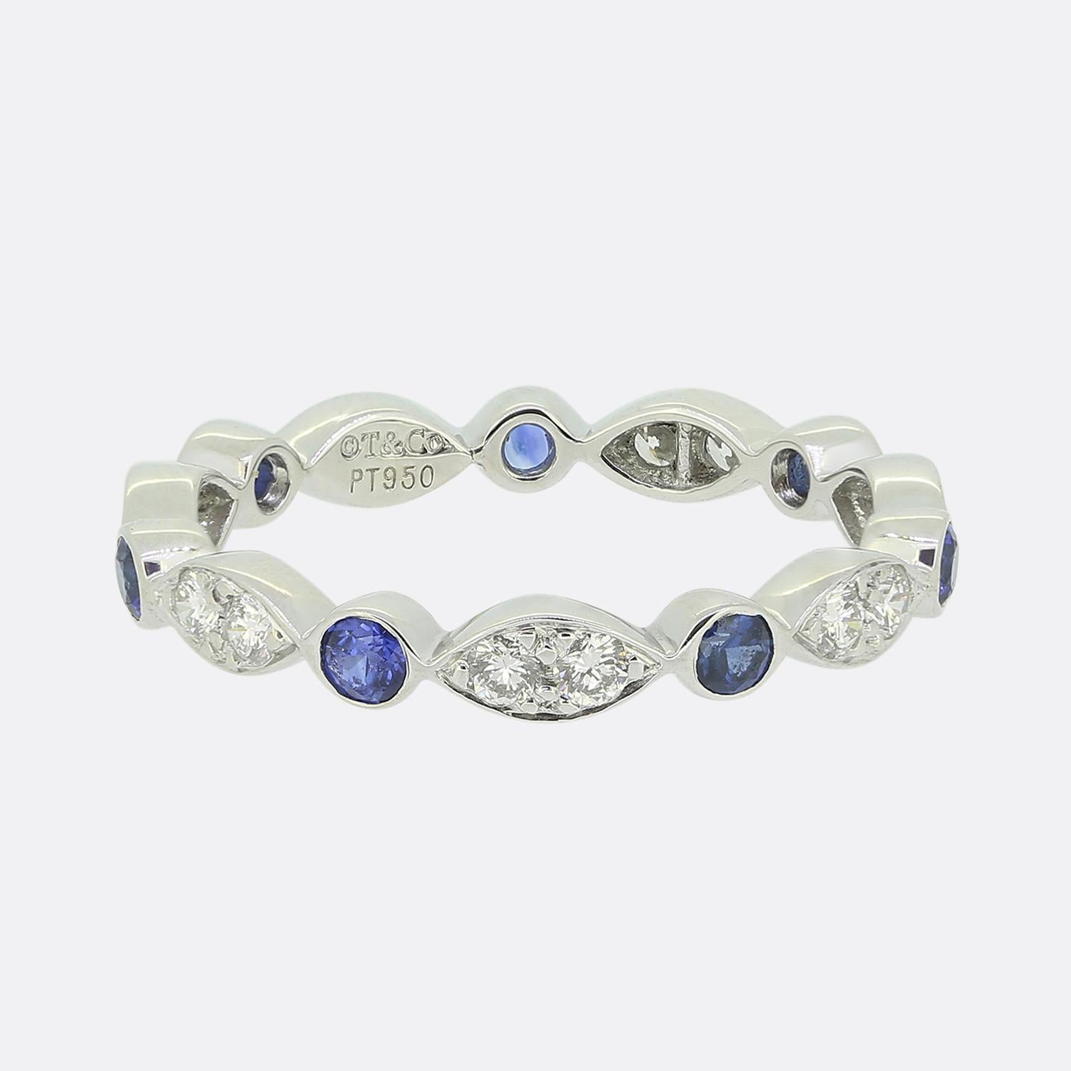 Round Cut Tiffany & Co Sapphire and Diamond Jazz Band Ring
