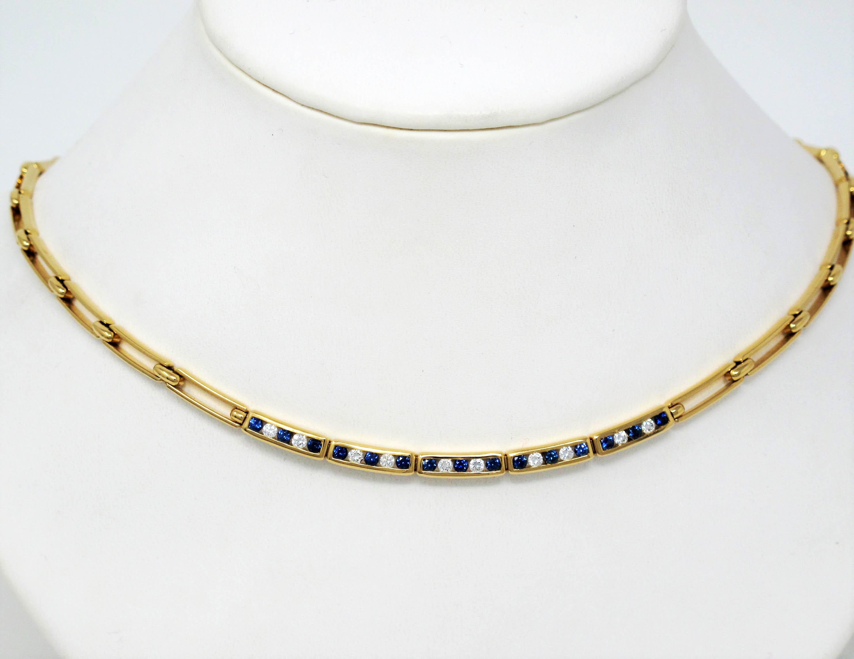 Tiffany & Co. Sapphire and Diamond Open Link Choker Necklace 18k Yellow Gold 4