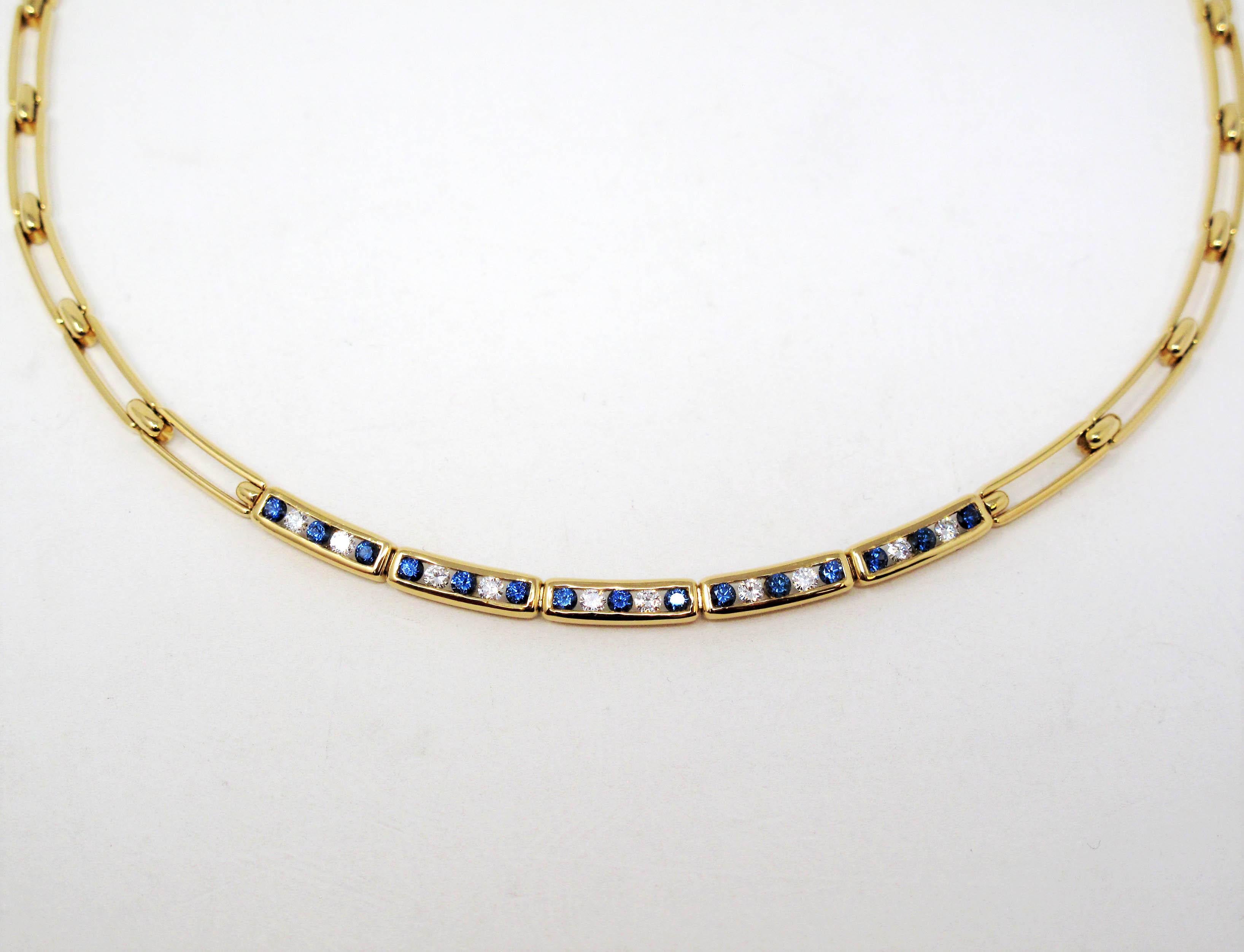 Tiffany & Co. wows us once again with this RARE, incredible sapphire and diamond choker necklace. Stunningly simple in design, the curved lines and glittering gemstones make the piece absolutely shine!

This beautiful designer necklace features a
