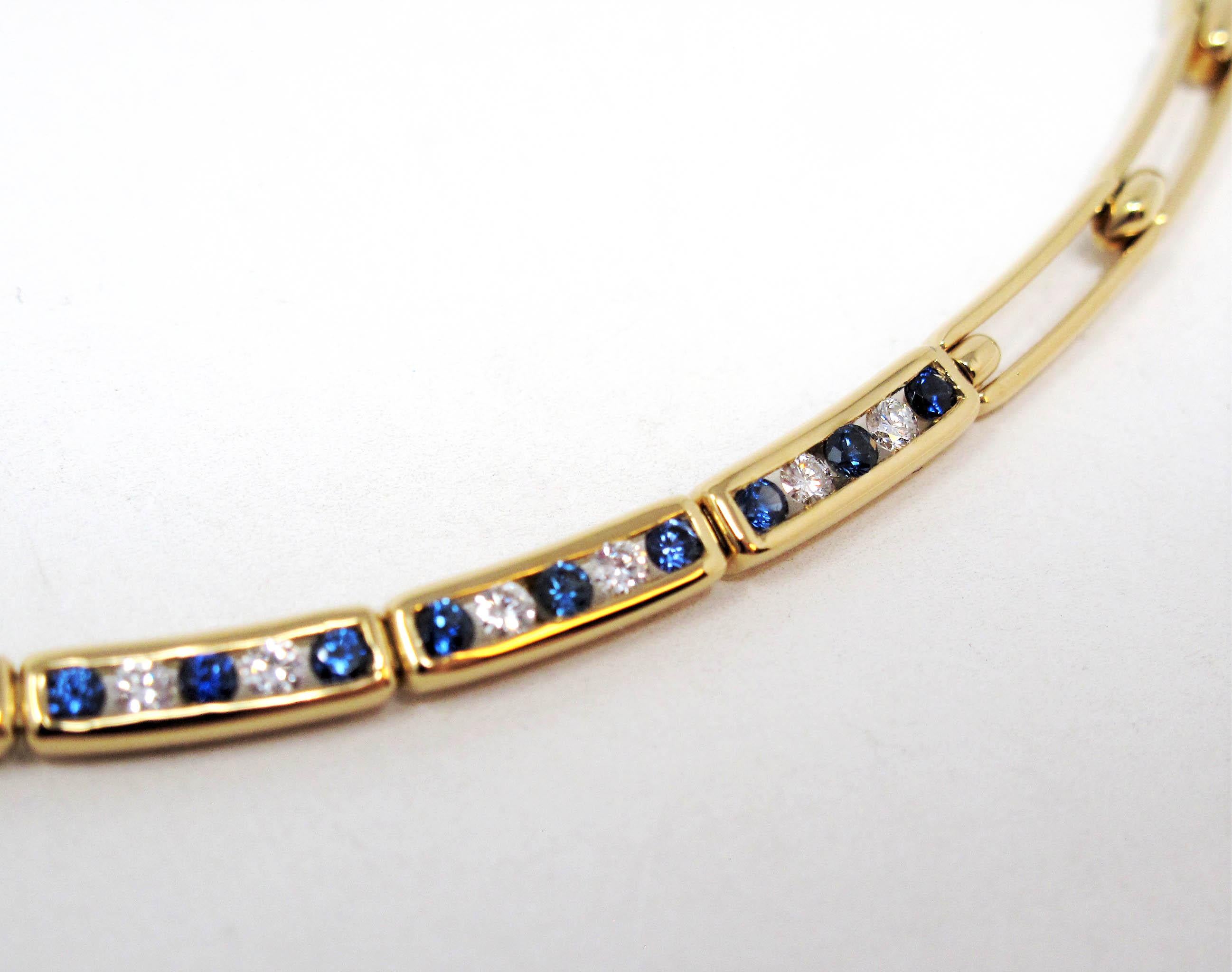 Contemporary Tiffany & Co. Sapphire and Diamond Open Link Choker Necklace 18k Yellow Gold