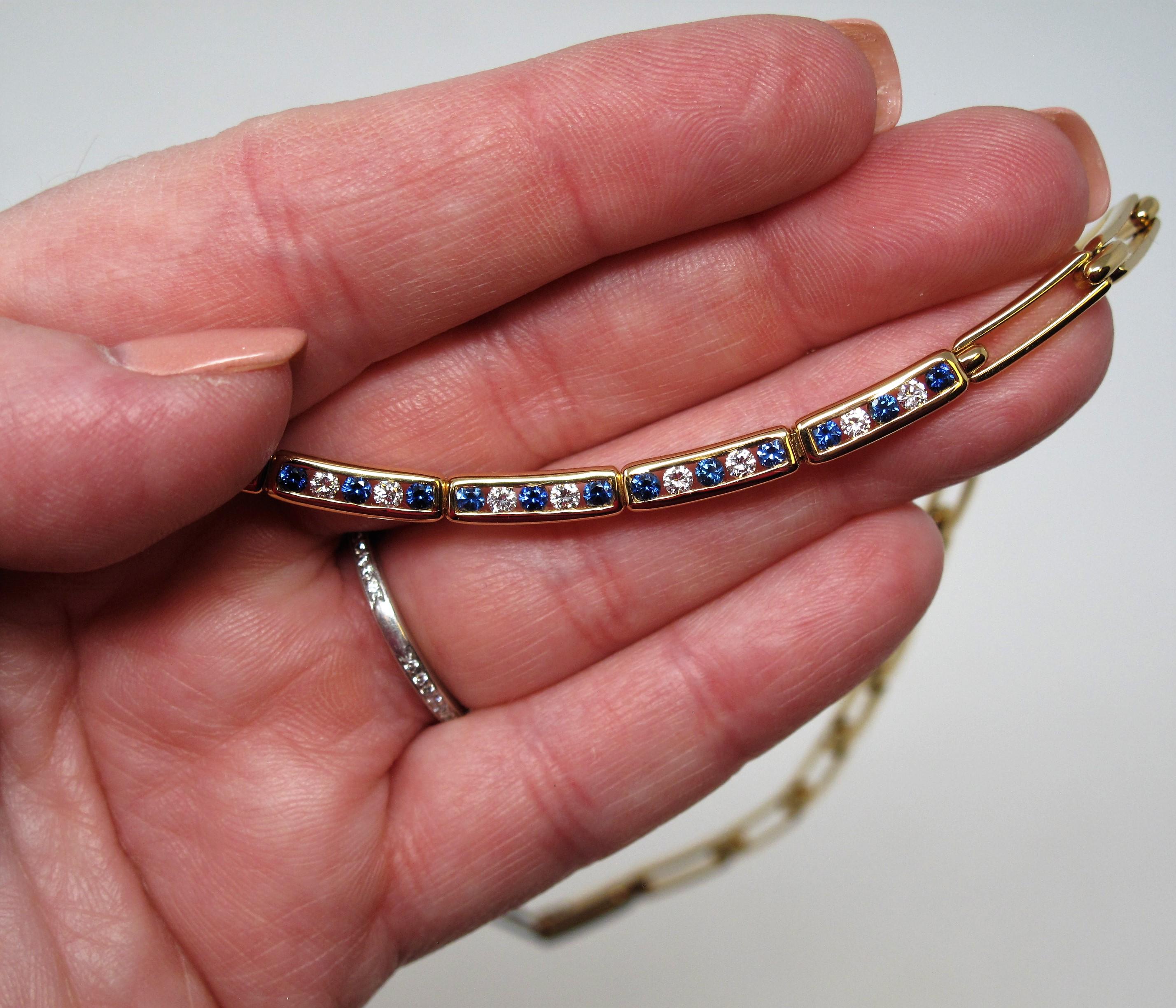 Tiffany & Co. Sapphire and Diamond Open Link Choker Necklace 18k Yellow Gold In Good Condition In Scottsdale, AZ