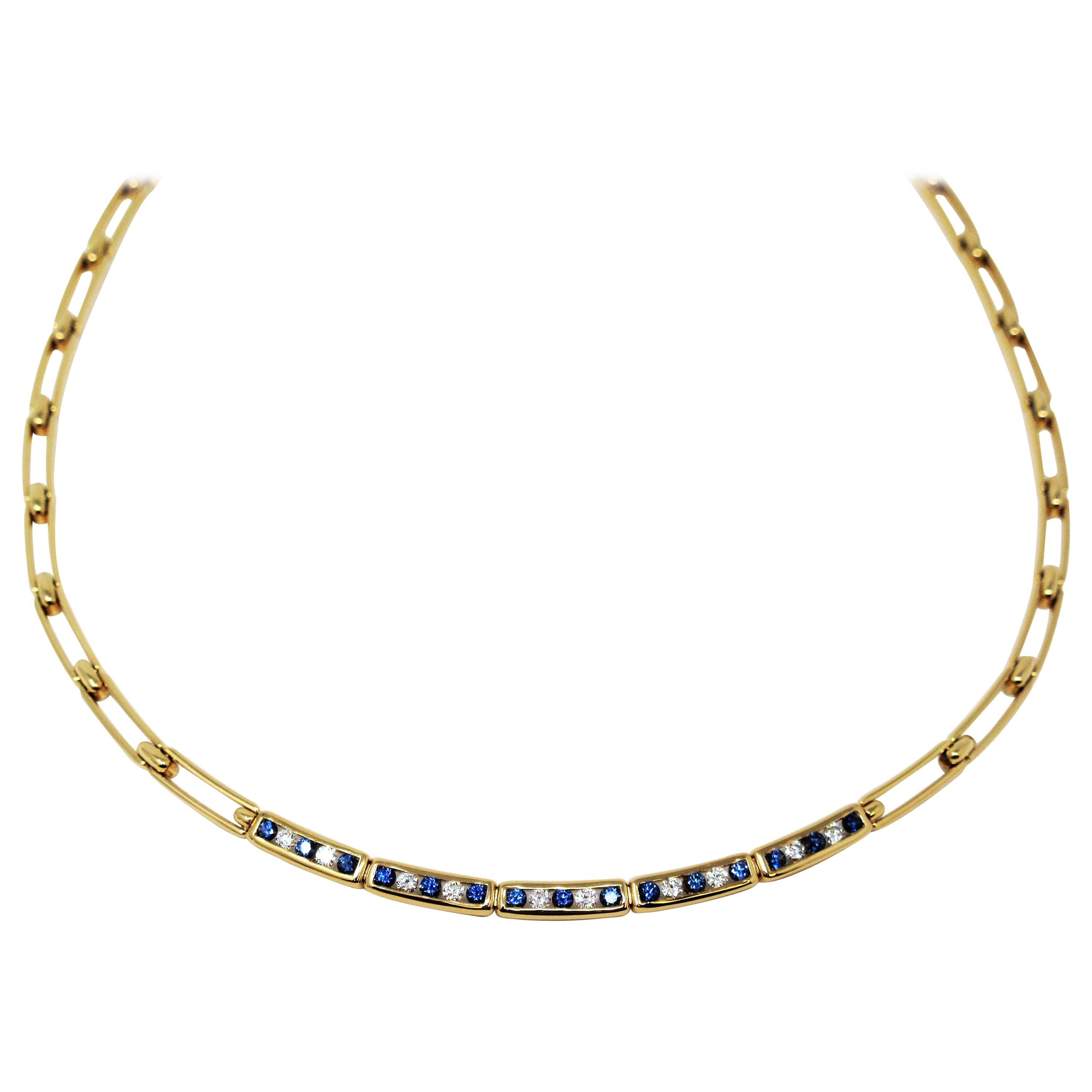 Tiffany & Co. Sapphire and Diamond Open Link Choker Necklace 18k Yellow Gold