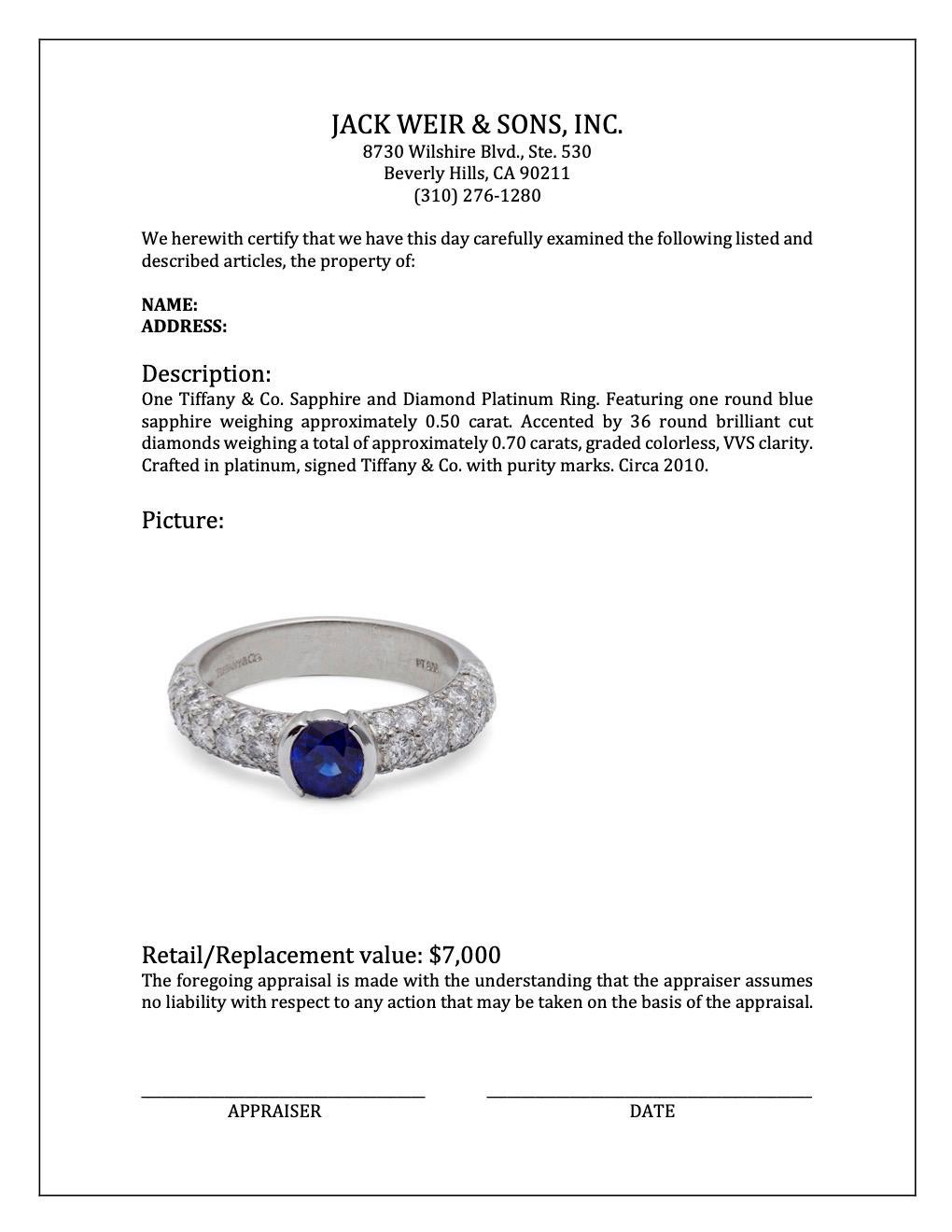 Tiffany & Co. Sapphire and Diamond Platinum Ring In Excellent Condition In Beverly Hills, CA