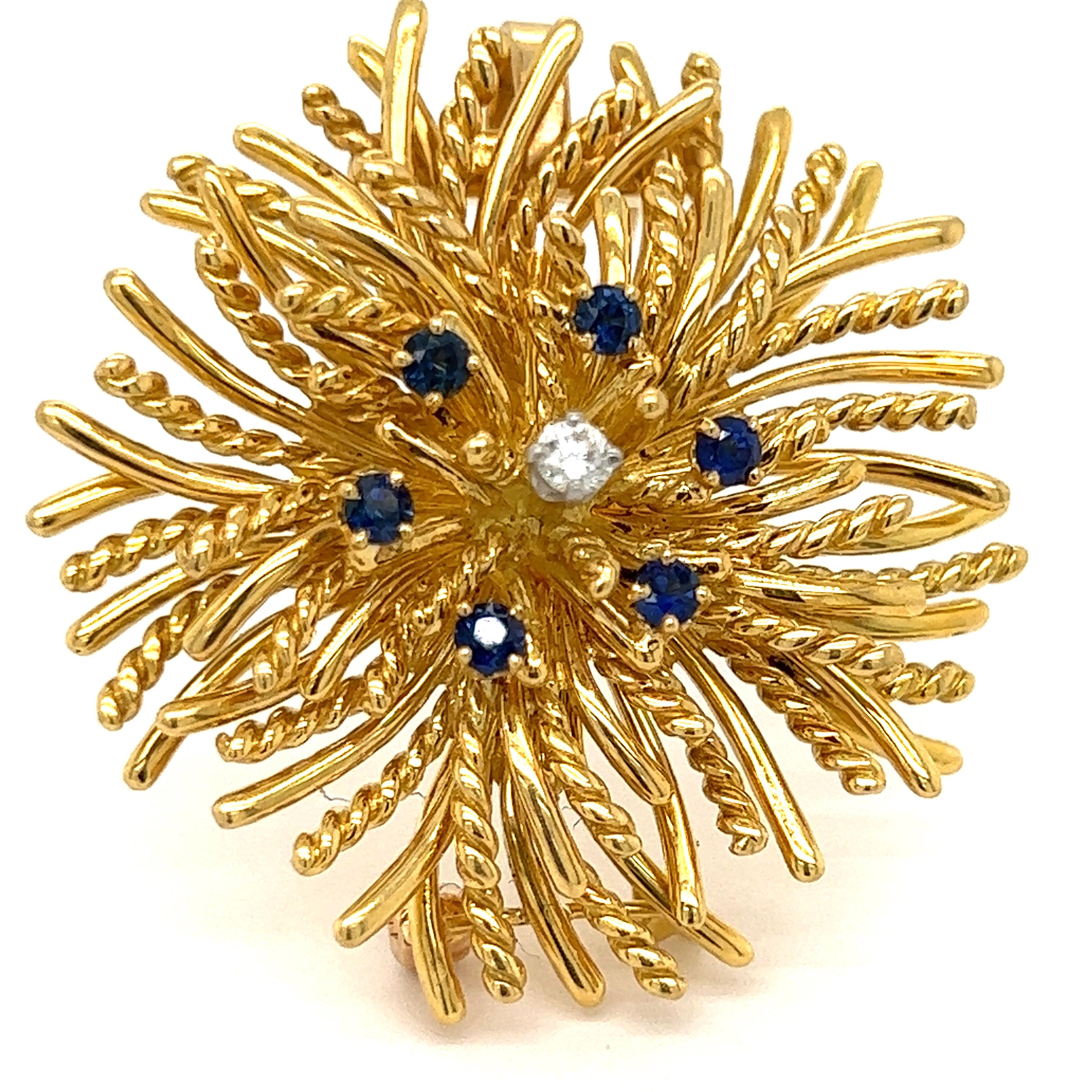 Tiffany & Co. Sapphire and Diamond Sea Urchin Brooch/Pendant In Good Condition In Derby, NY