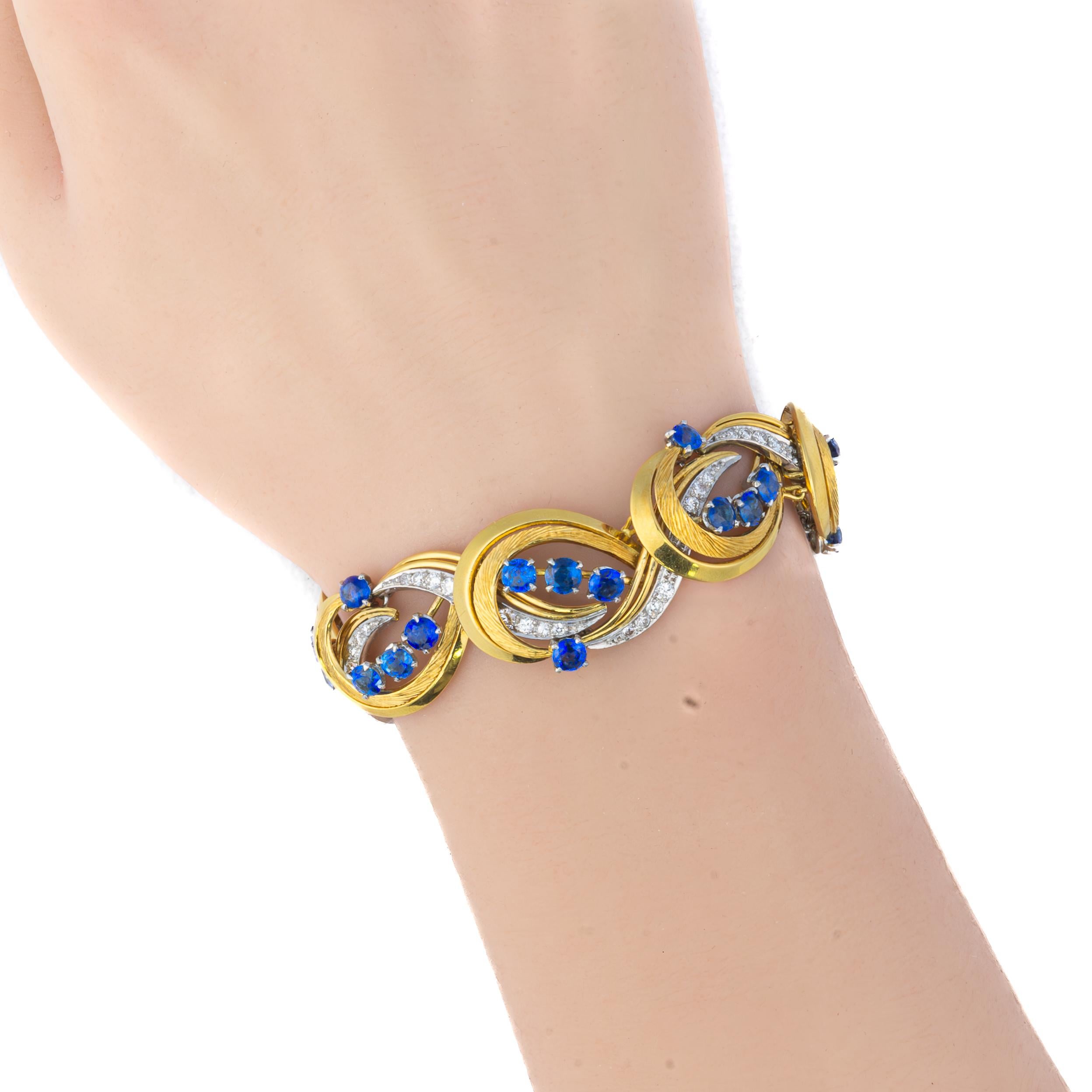 Taille ronde Tiffany & Co. Bracelet à maillons en saphir et en diamant avec tourbillon en vente