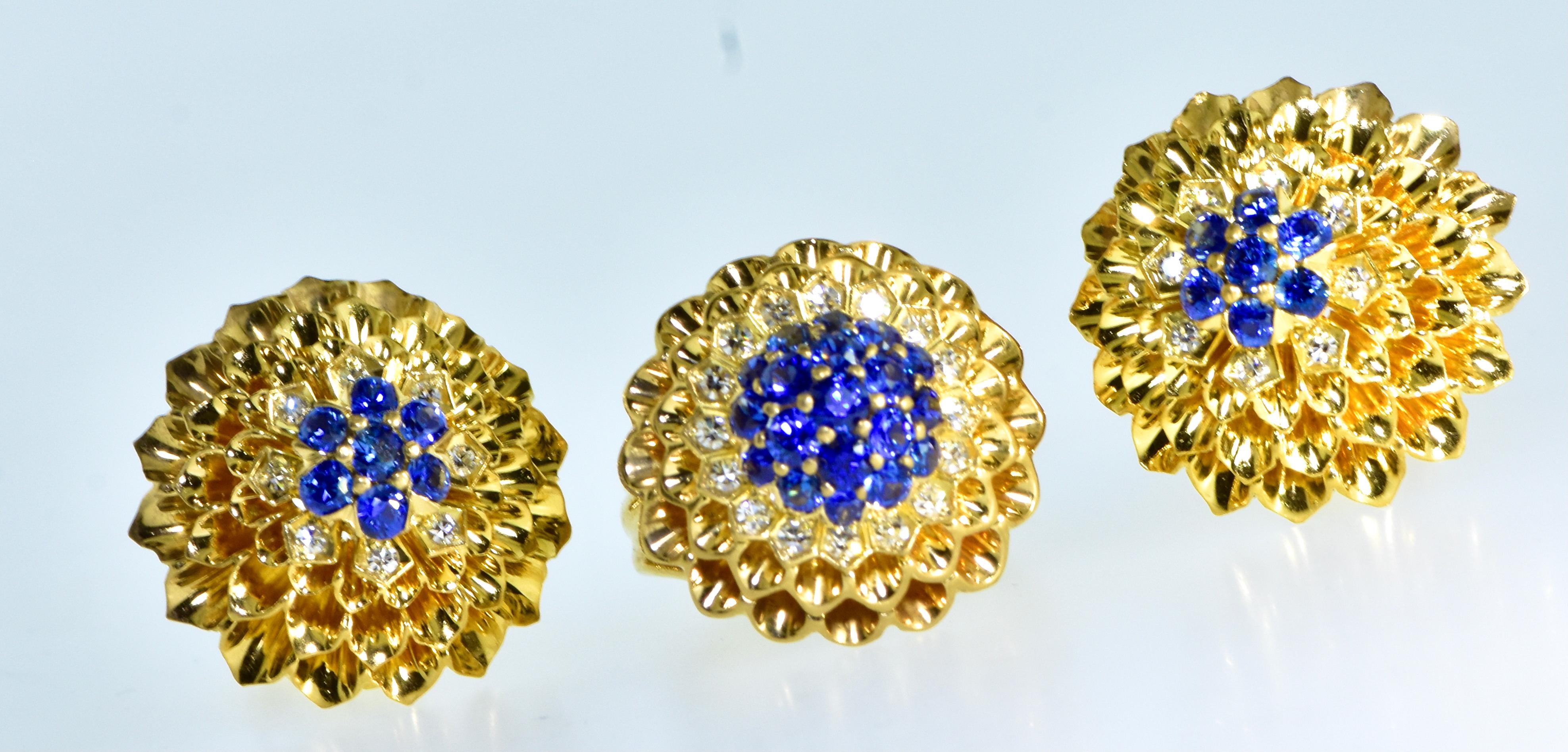 Retro Tiffany & Co. Sapphire and Diamond Vintage Suite of Earrings and Ring, C. 1948