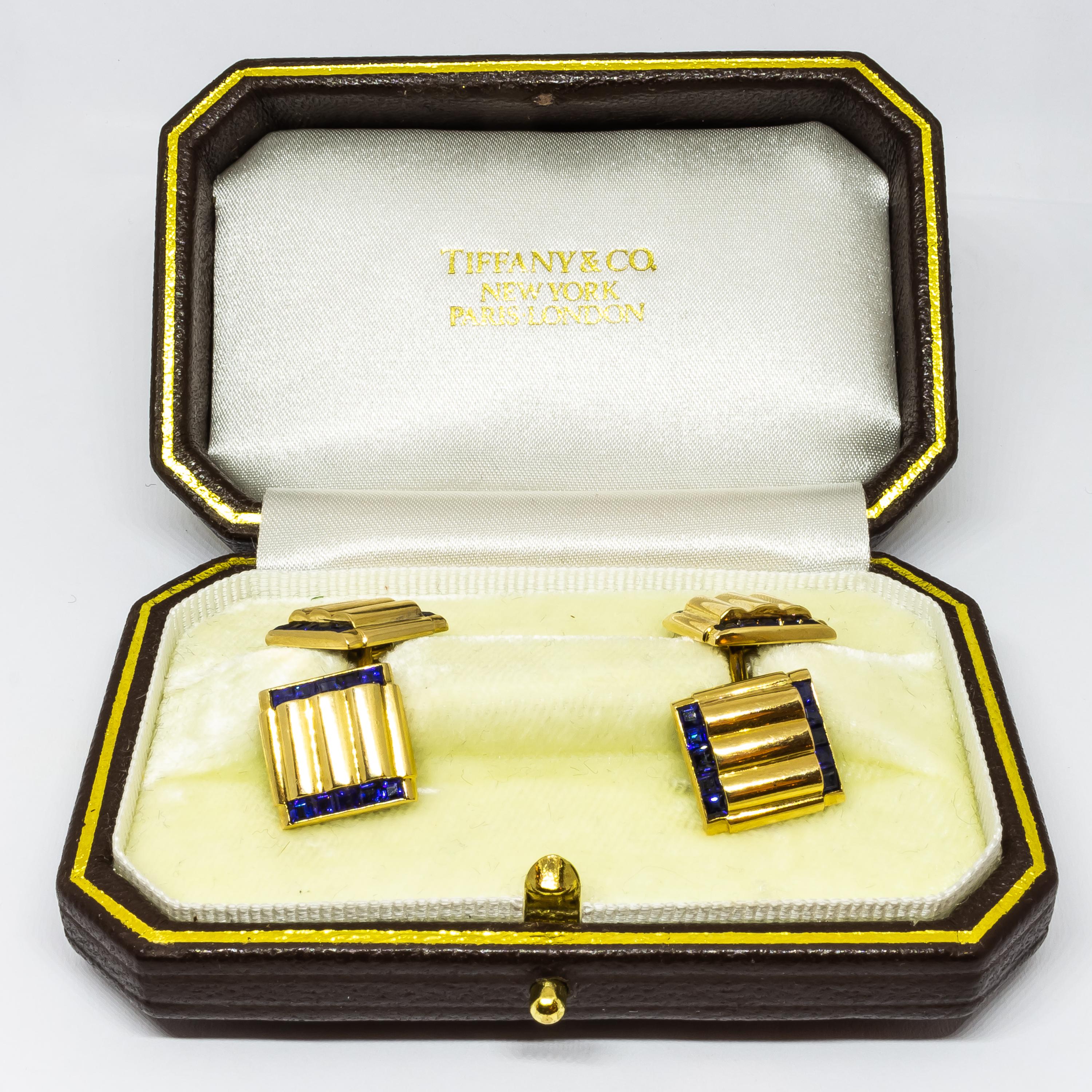 Women's or Men's Tiffany & Co. Sapphire and Gold Cufflinks