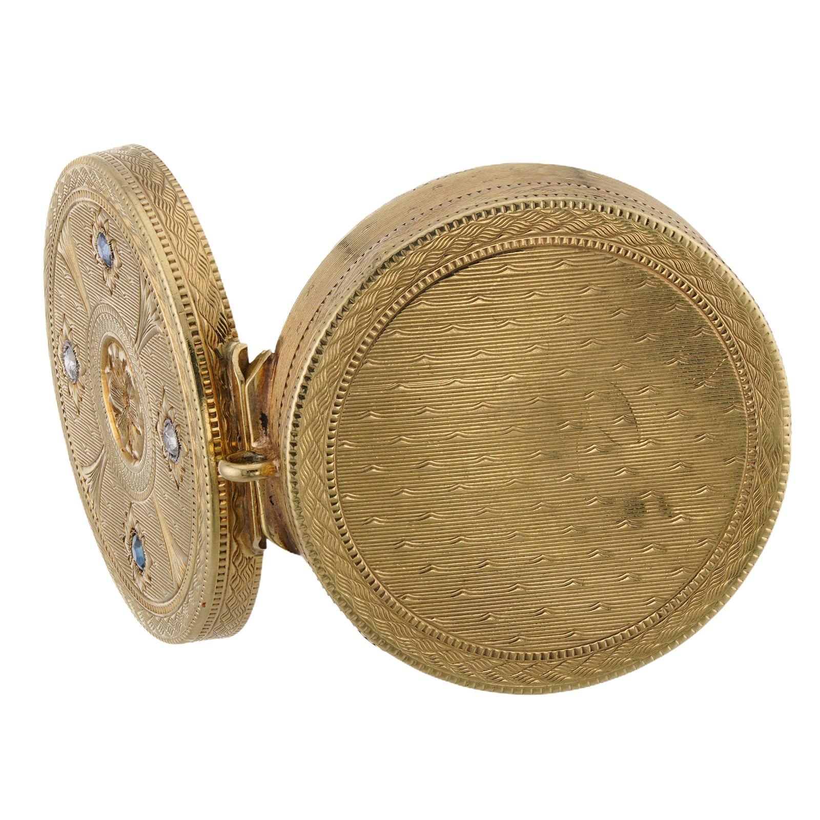 TIFFANY & CO Sapphire Diamond 14k Yellow Gold Filigree 1940s Pill Box For Sale 3
