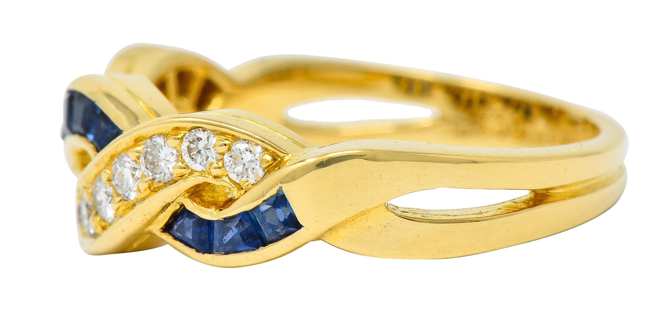 Tiffany & Co. Sapphire Diamond 18 Karat Gold Interlaced Band Ring In Excellent Condition In Philadelphia, PA