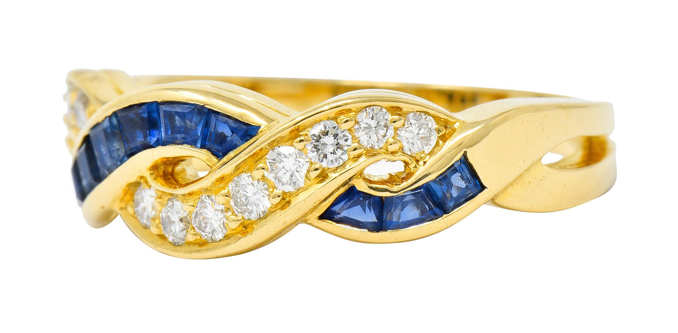 Women's or Men's Tiffany & Co. Sapphire Diamond 18 Karat Gold Interlaced Band Ring