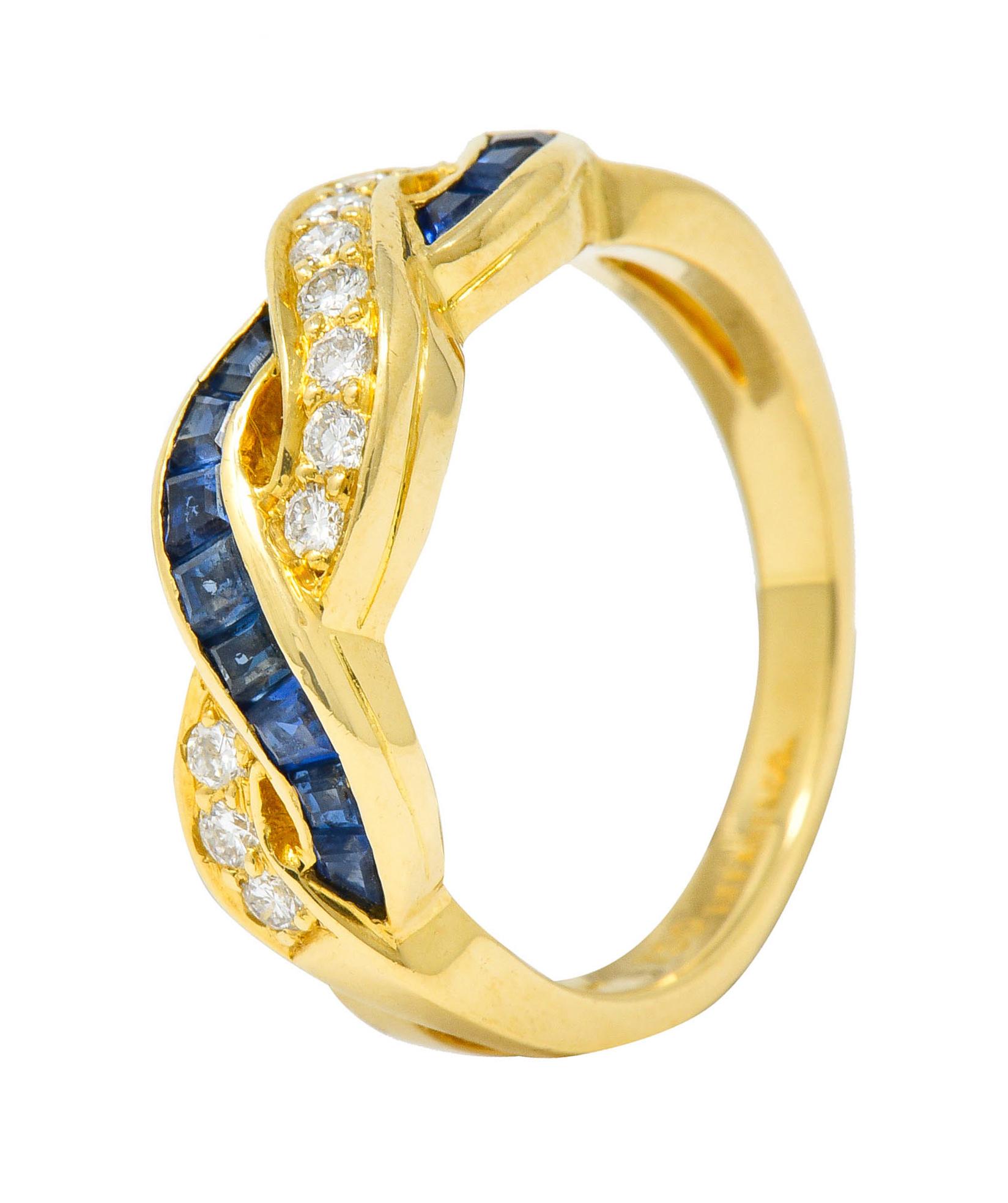 Tiffany & Co. Sapphire Diamond 18 Karat Gold Interlaced Band Ring 2