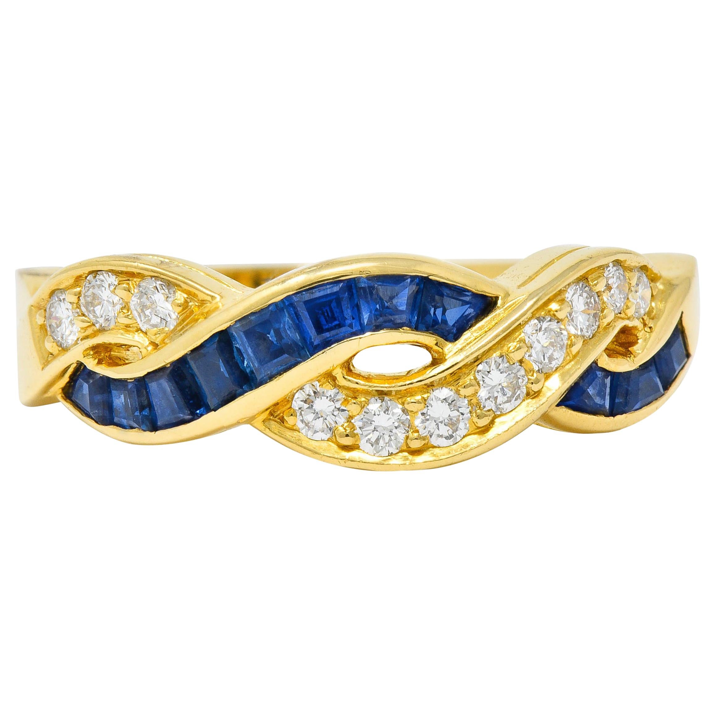 Tiffany & Co. Sapphire Diamond 18 Karat Gold Interlaced Band Ring