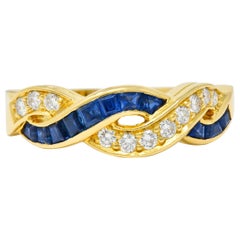 Retro Tiffany & Co. Sapphire Diamond 18 Karat Gold Interlaced Band Ring