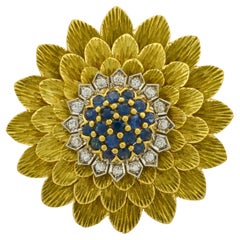 Tiffany & Co. sapphire diamond 18k yellow gold flower brooch