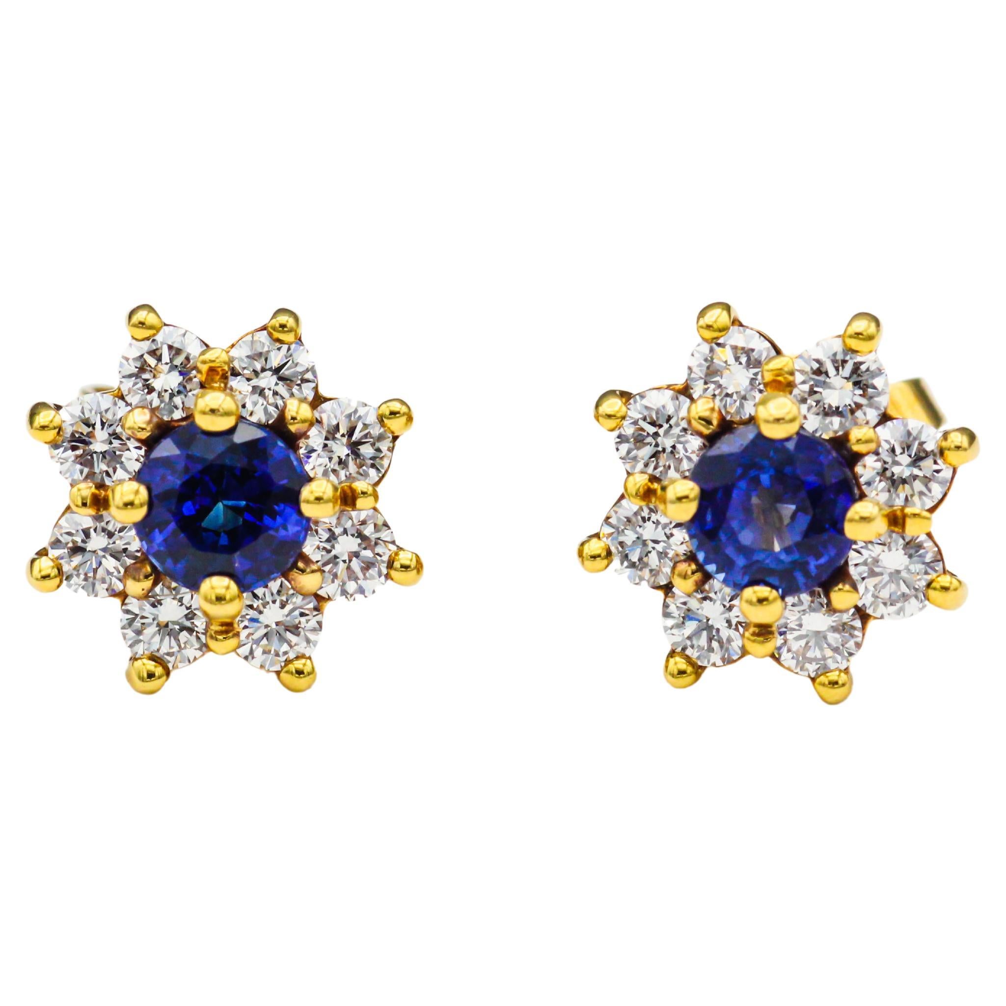 Tiffany & Co. Sapphire Diamond and 18 Karat Gold Stud Earrings