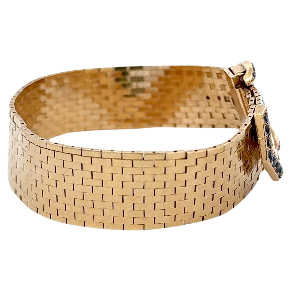 Retro Tiffany & Co Sapphire Diamond Buckle Woven Bracelet 42.1 Grams 14KT Yellow Gold