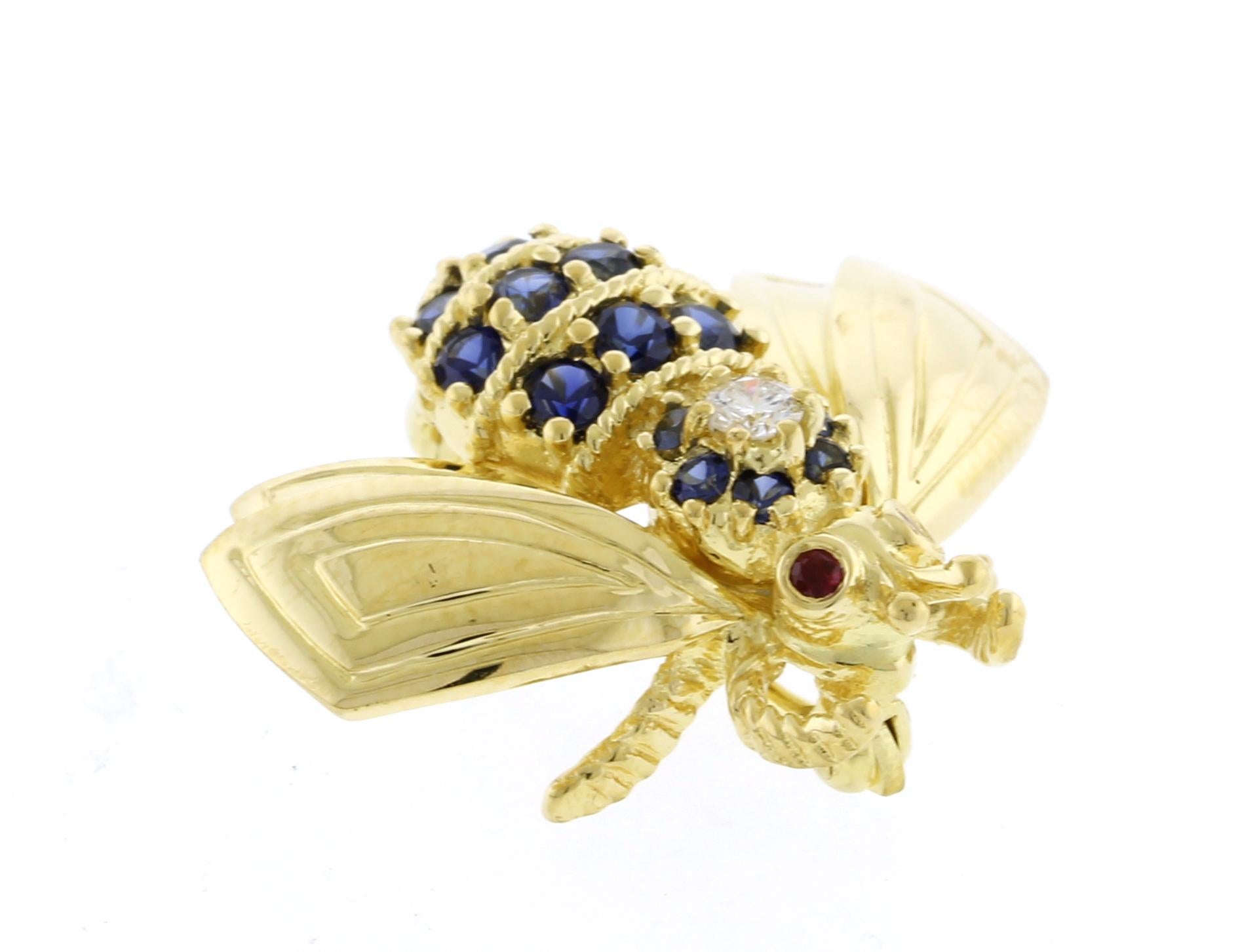 Brilliant Cut Tiffany & Co. Sapphire Diamond Gold Bee Pin Brooch