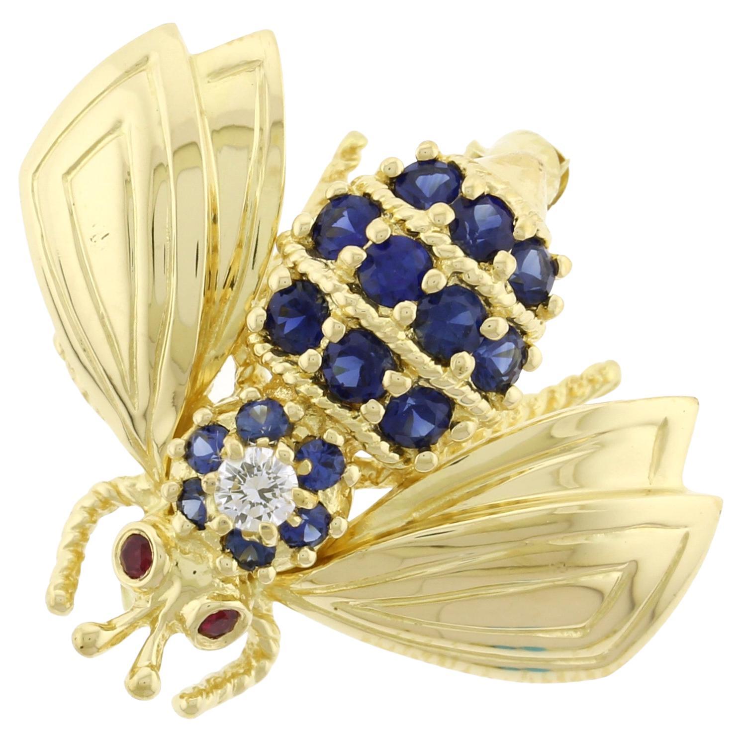 Tiffany & Co. Sapphire Diamond Gold Bee Pin Brooch