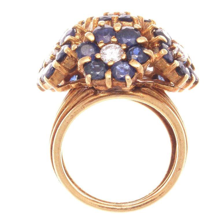 Round Cut Tiffany & Co. Sapphire Diamond Gold Cocktail Ring