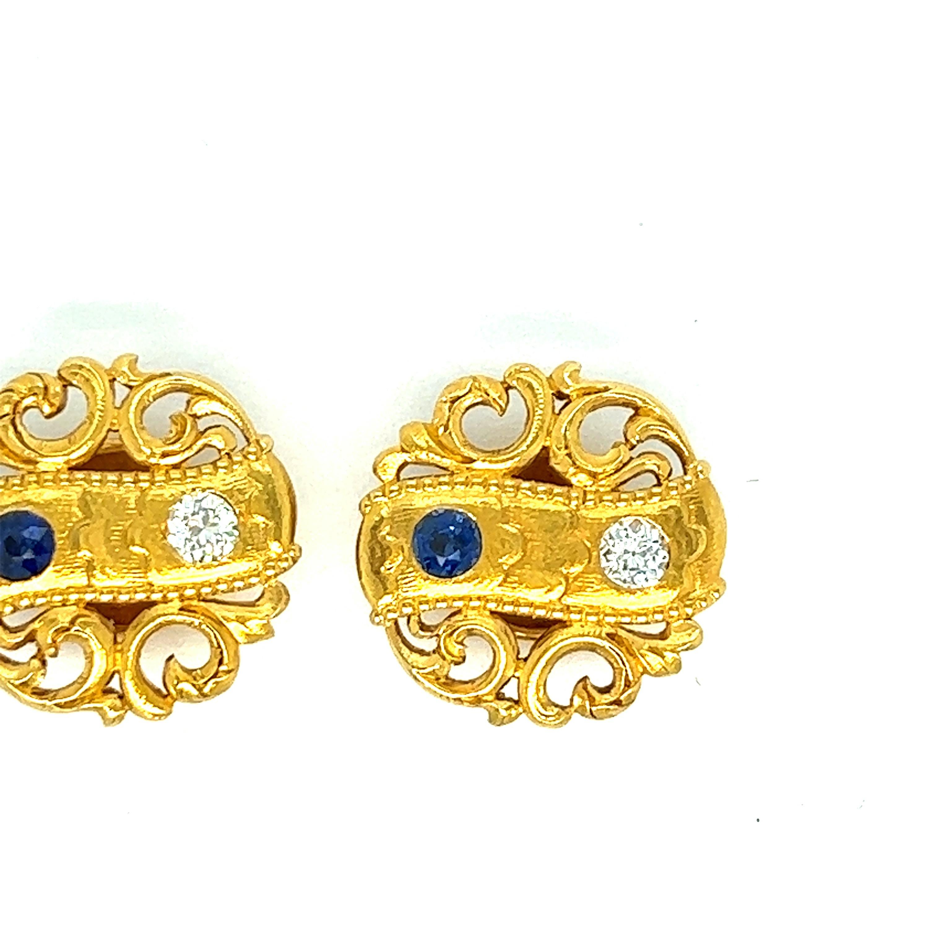 Mixed Cut Tiffany & Co. Sapphire & Diamond Gold Cufflinks For Sale