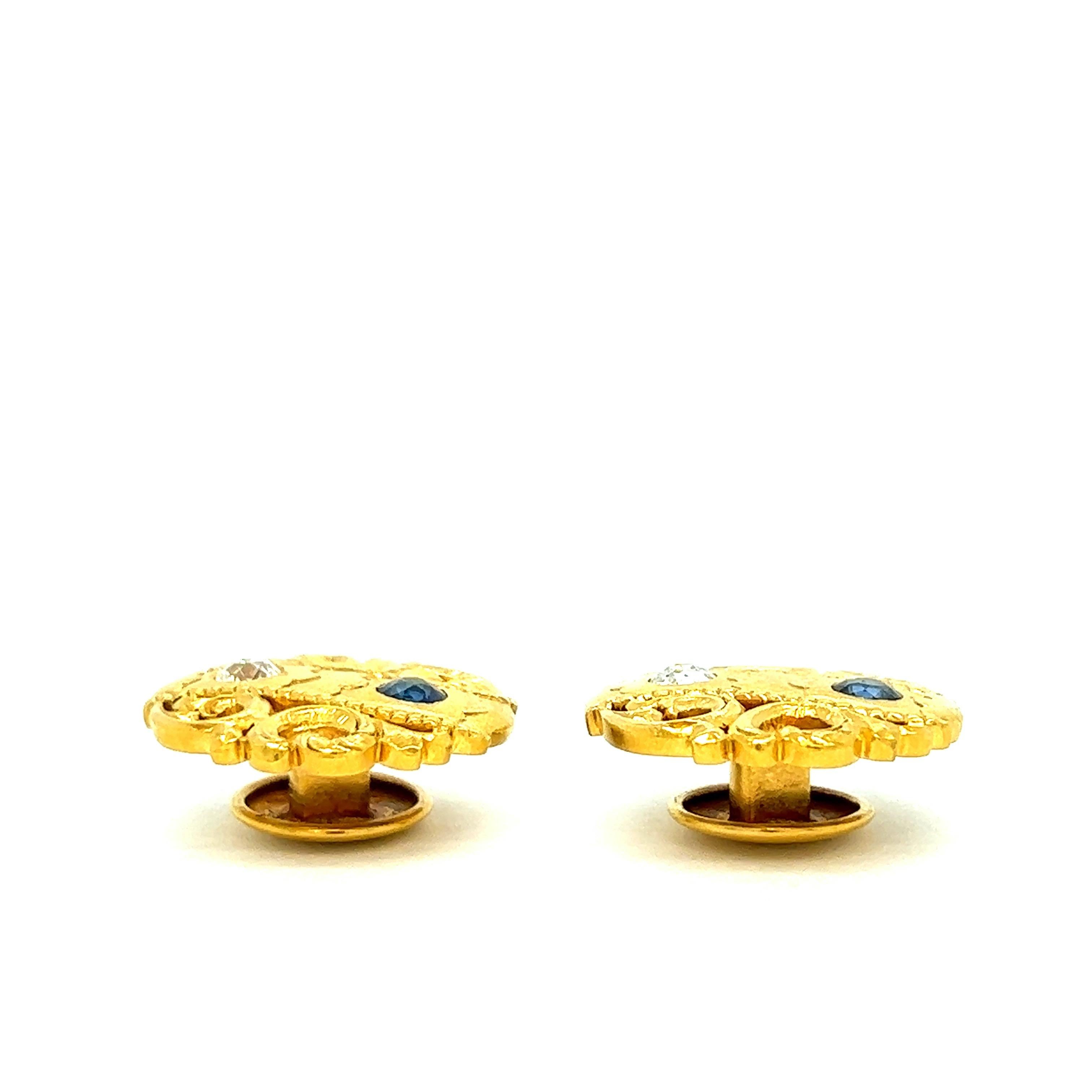 Men's Tiffany & Co. Sapphire & Diamond Gold Cufflinks For Sale