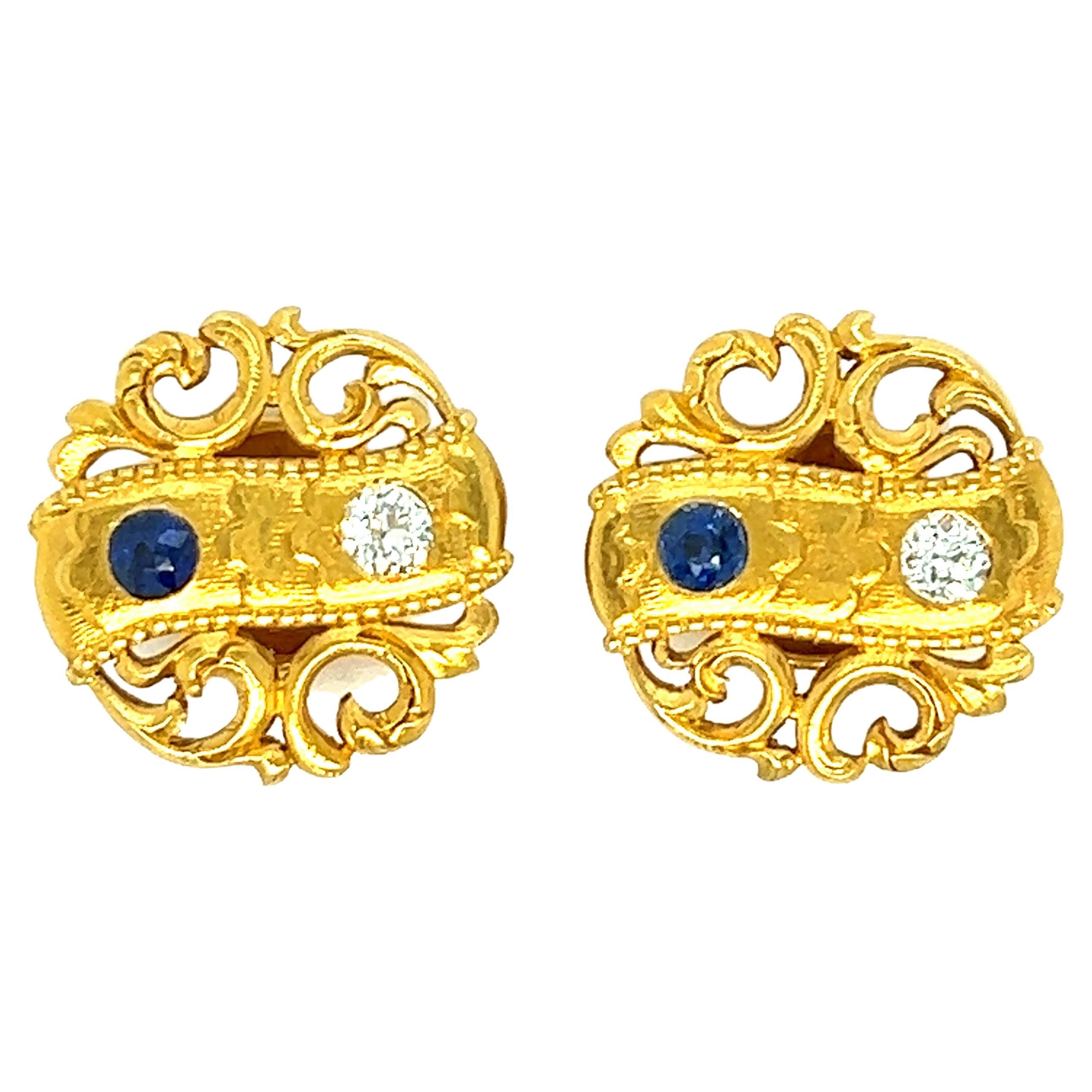 Tiffany & Co. Sapphire & Diamond Gold Cufflinks For Sale