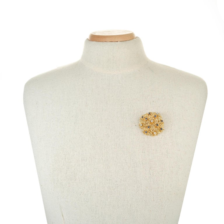 Women's Tiffany & Co. Sapphire Diamond Gold Domed Flower Brooch