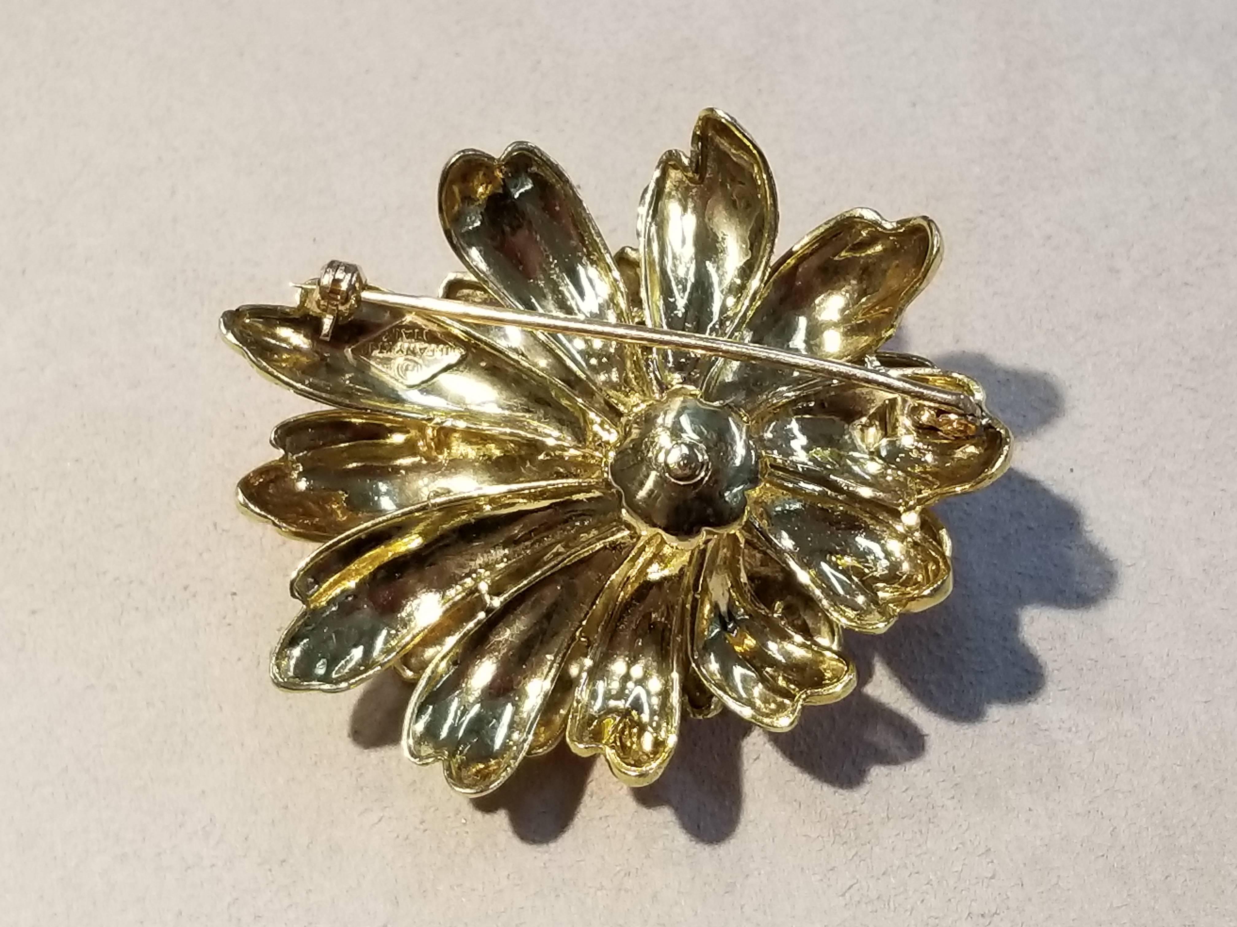 Tiffany & Co. Sapphire Diamond Gold Foliate Brooch For Sale 1