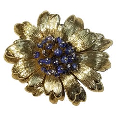 Tiffany & Co. Sapphire Diamond Gold Foliate Brooch
