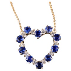 Tiffany & Co. Sapphire Diamond Heart Necklace in 18K Yellow Gold