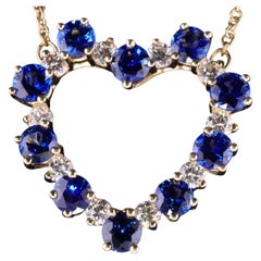 Tiffany & Co. Sapphire Diamond Heart Necklace in 18K Yellow Gold