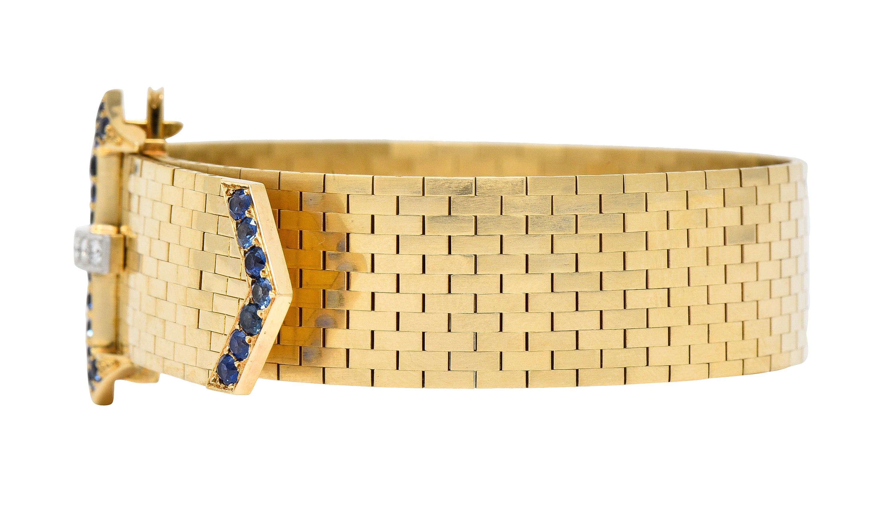 Retro Tiffany & Co. Sapphire Diamond Platinum 14 Karat Gold Mesh Belt Buckle Bracelet