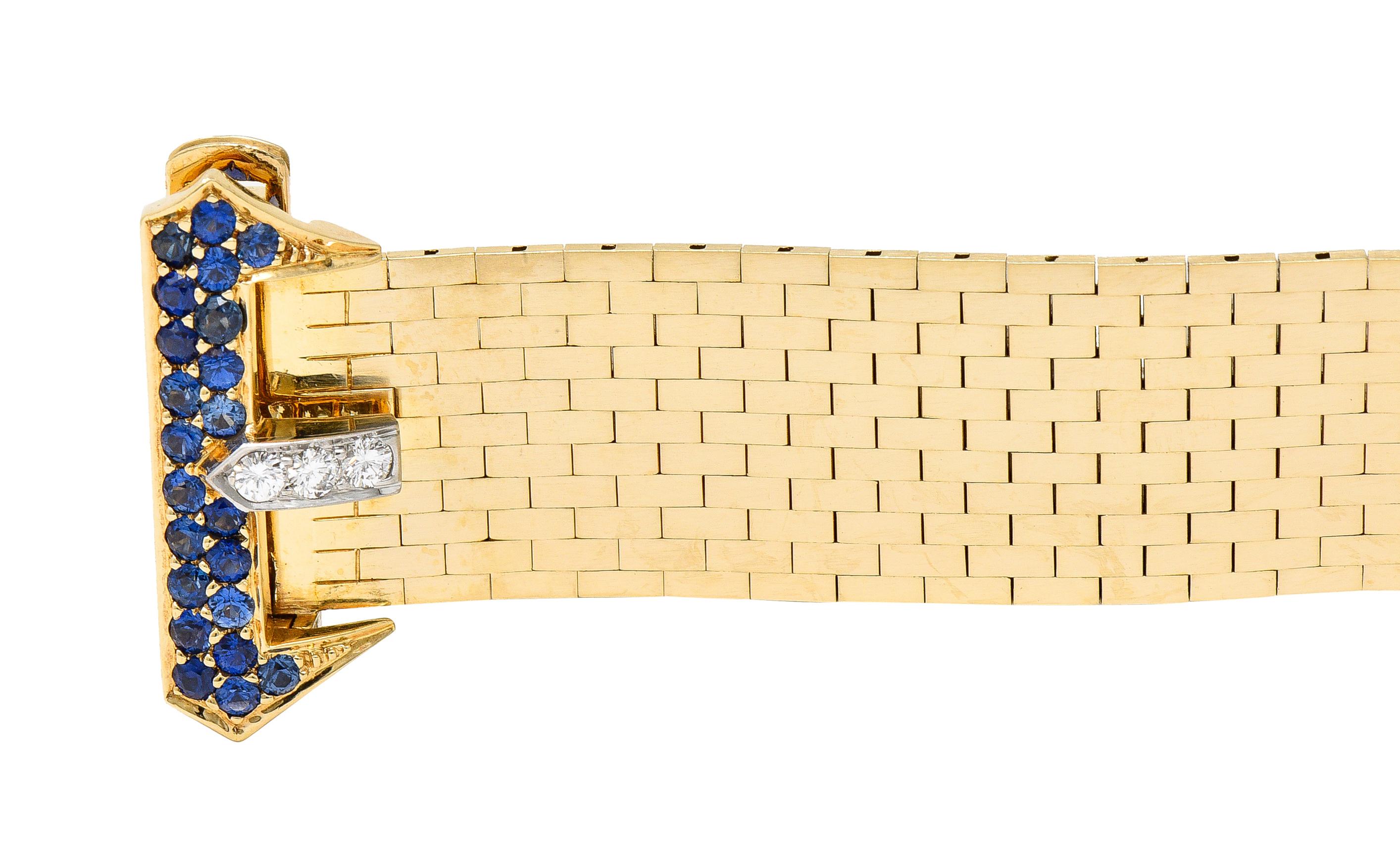 Women's or Men's Tiffany & Co. Sapphire Diamond Platinum 14 Karat Gold Mesh Belt Buckle Bracelet