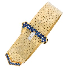 Tiffany & Co. Sapphire Diamond Platinum 14 Karat Gold Mesh Belt Buckle Bracelet