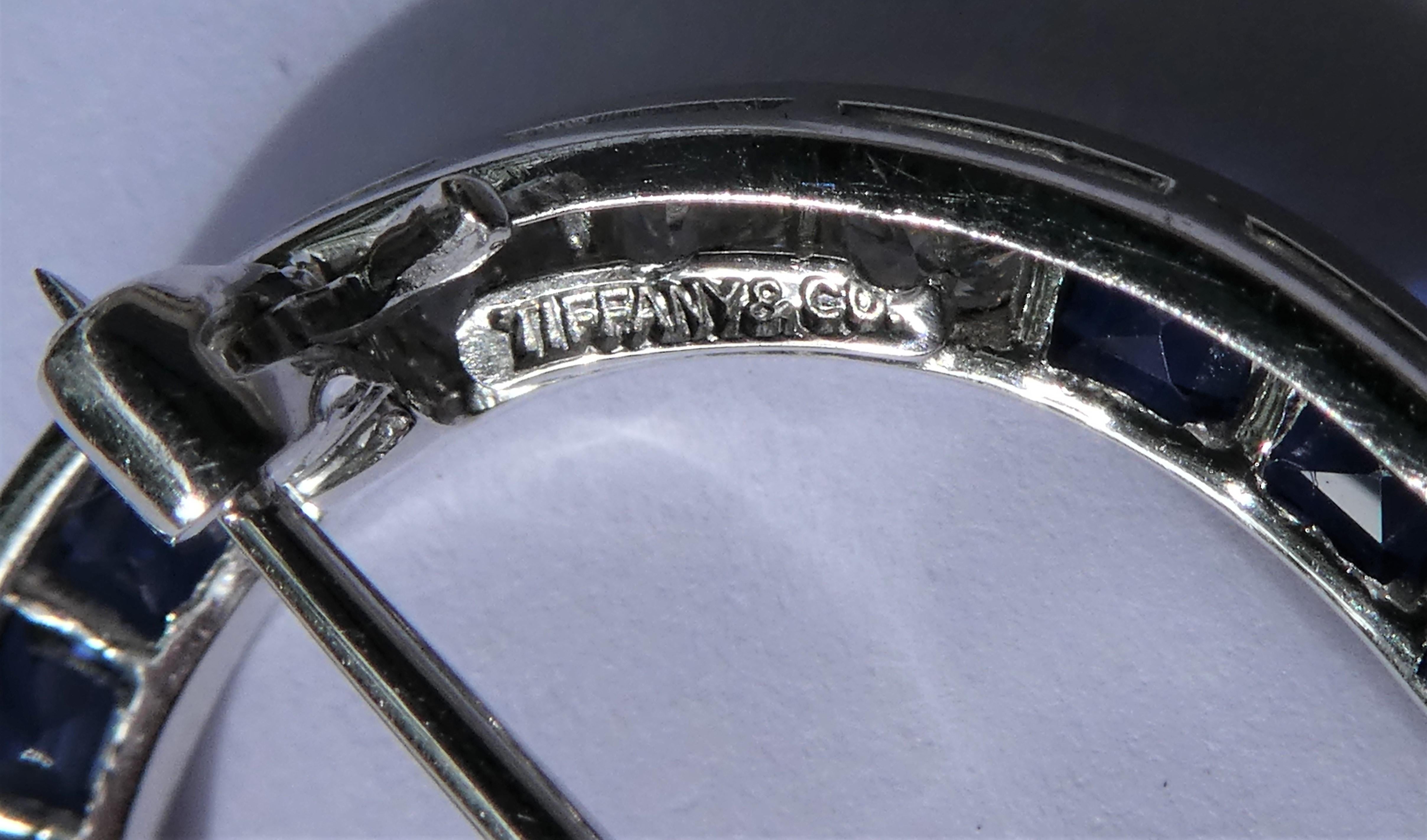 Round Cut Tiffany & Co. Sapphire Diamond Platinum 1950s Wreath Brooch