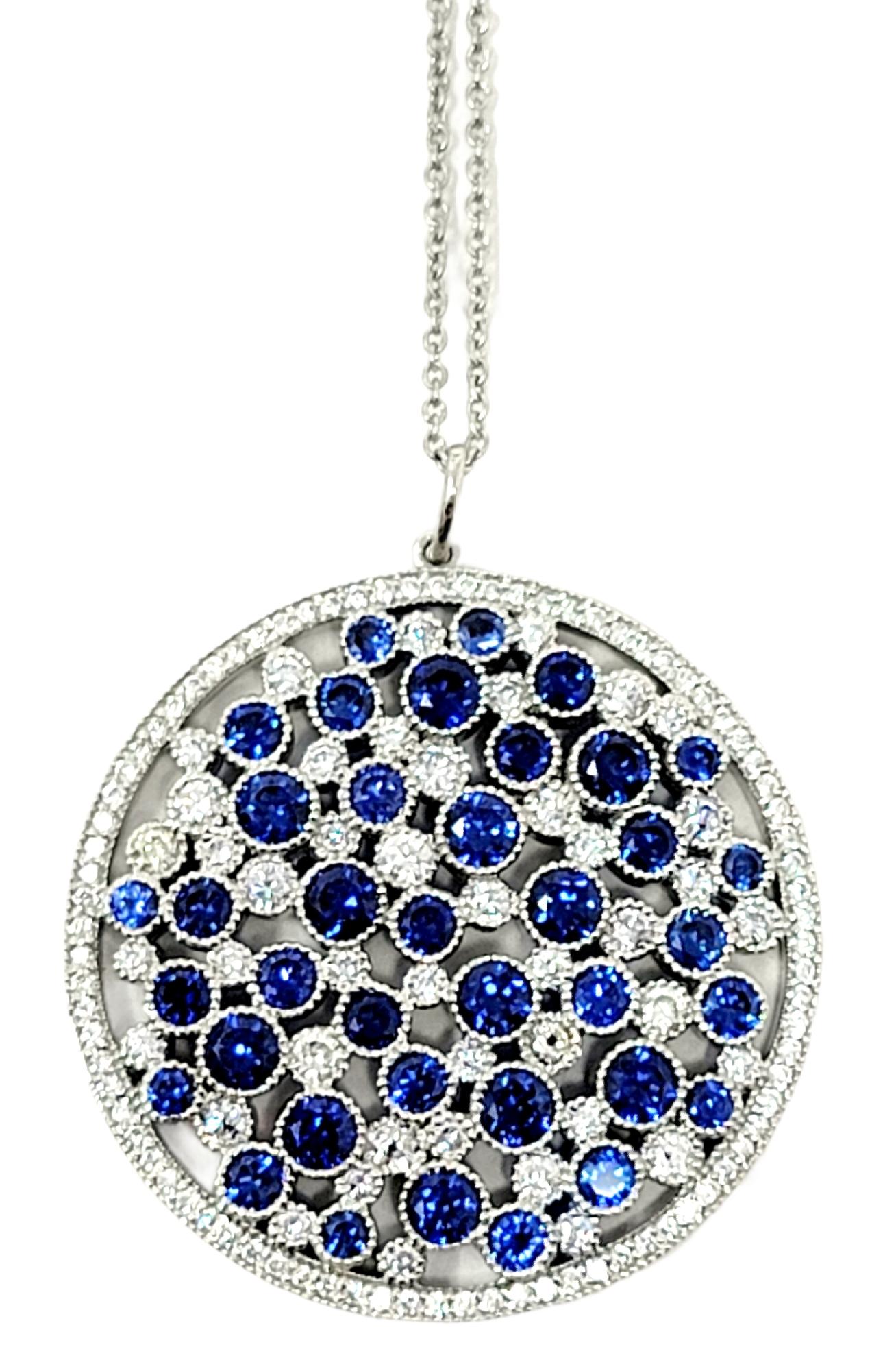 Tiffany & Co. Sapphire & Diamond Platinum Cobblestone Medallion Pendant Necklace 2