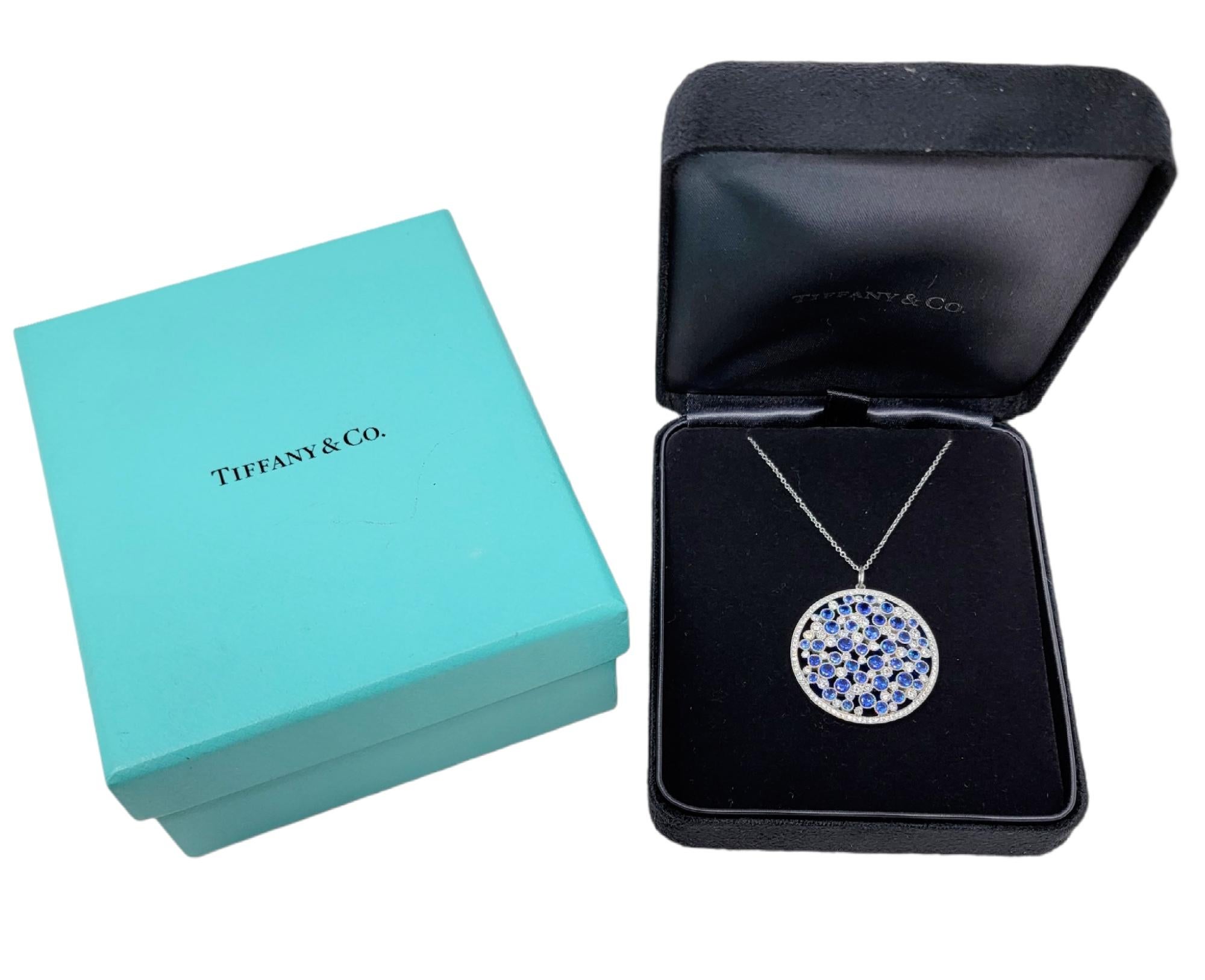 Tiffany & Co. Sapphire & Diamond Platinum Cobblestone Medallion Pendant Necklace 3