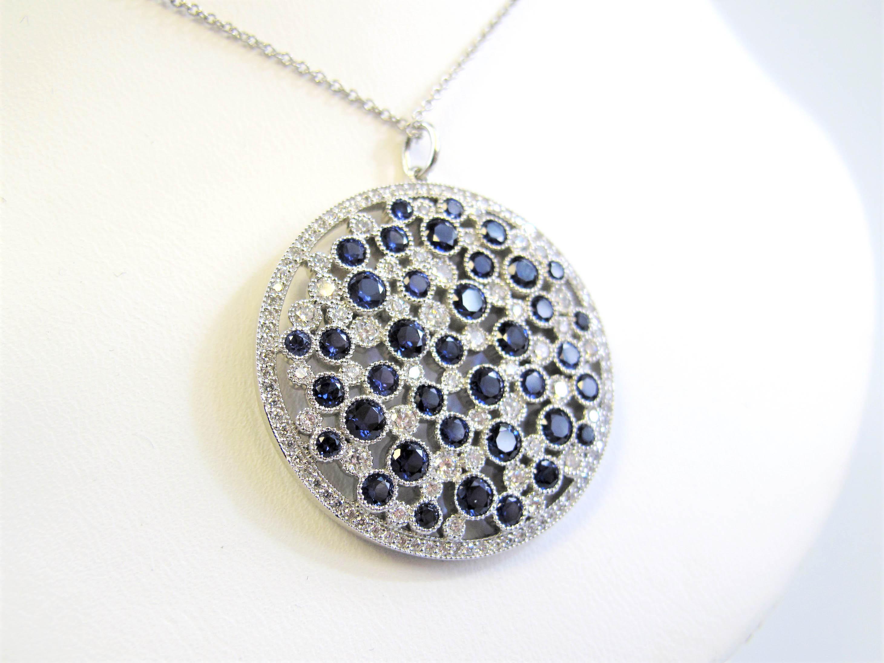 Contemporary Tiffany & Co. Sapphire & Diamond Platinum Cobblestone Medallion Pendant Necklace